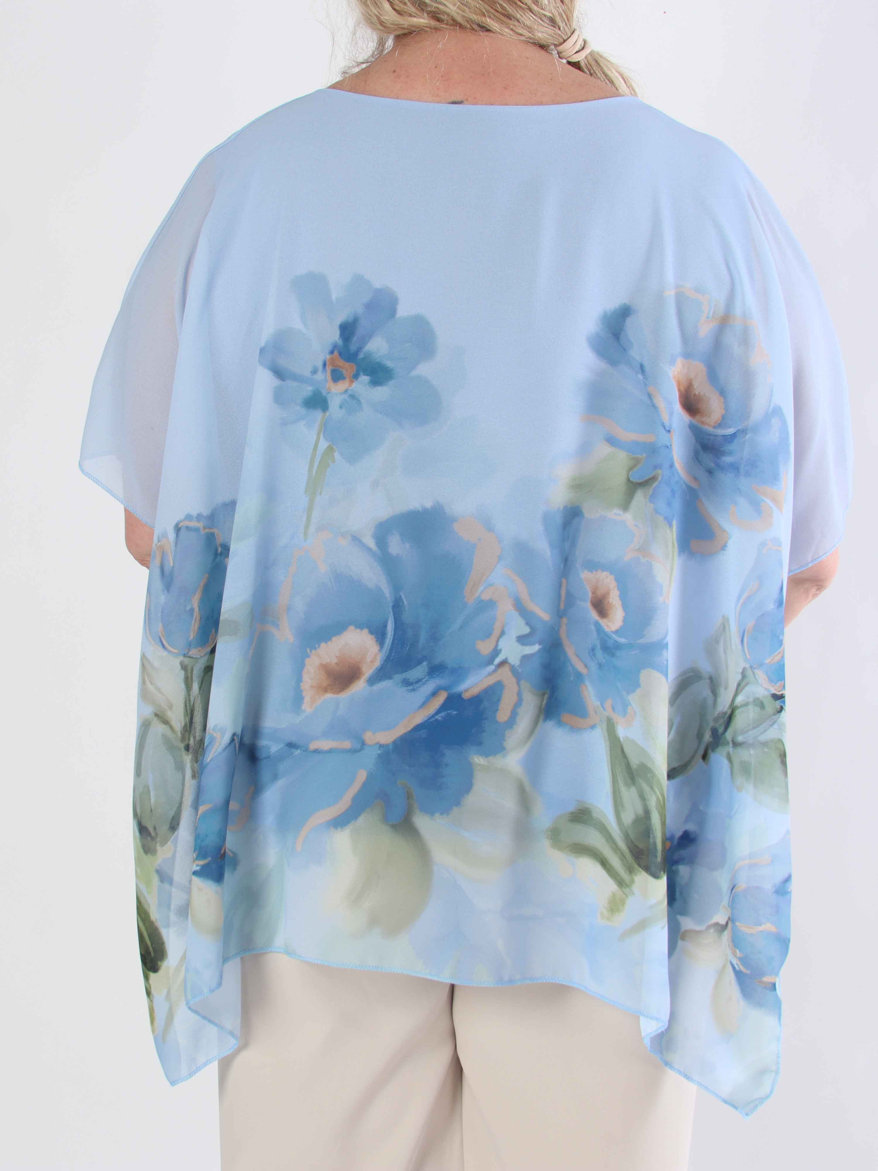 Mirabella Shirt - Plus size tunika med løst chiffonlag med blomstermotiver